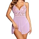 Avidlove Lingerie for Women Lace Babydoll Chemise Sheer Mesh Nightgown