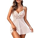 Avidlove Lingerie for Women Lace Babydoll Chemise Sheer Mesh Nightgown