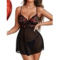 Avidlove Lingerie for Women Lace Babydoll Chemise Sheer Mesh Nightgown