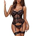 Avidlove Lingerie for Women Lace Corset and Panty Garter Lingerie Sets