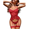Avidlove Lingerie for Women Lace Corset and Panty Garter Lingerie Sets
