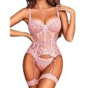 Avidlove Lingerie for Women Lace Corset and Panty Garter Lingerie Sets