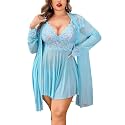 Avidlove Plus Size Lingerie Sexy Lingerie Set Women's Exotic Nightgowns Lace Chemise Lingerie Side Slit Nightdress
