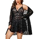 Avidlove Plus Size Lingerie Sexy Lingerie Set Women's Exotic Nightgowns Lace Chemise Lingerie Side Slit Nightdress