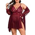 Avidlove Plus Size Lingerie Sexy Lingerie Set Women's Exotic Nightgowns Lace Chemise Lingerie Side Slit Nightdress