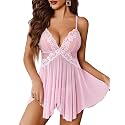 Avidlove Sexy Lingerie for Women V-Neck Lace Babydoll Mesh Chemise Sleepwear Boudoir Outfits