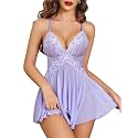 Avidlove Sexy Lingerie for Women V-Neck Lace Babydoll Mesh Chemise Sleepwear Boudoir Outfits