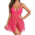 Avidlove Sexy Open Front Sheer Lace Babydoll Lingerie Dress with Thong