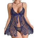 Avidlove Sexy Open Front Sheer Lace Babydoll Lingerie Dress with Thong