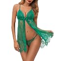 Avidlove Sexy Open Front Sheer Lace Babydoll Lingerie Dress with Thong