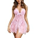 Avidlove Sexy Open Front Sheer Lace Babydoll Lingerie Dress with Thong