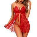 Avidlove Sexy Open Front Sheer Lace Babydoll Lingerie Dress with Thong