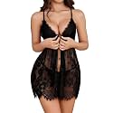 Avidlove Sexy Open Front Sheer Lace Babydoll Lingerie Dress with Thong