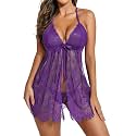 Avidlove Sexy Open Front Sheer Lace Babydoll Lingerie Dress with Thong