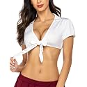 Avidlove Tie Front Crop Top for Women Deep V Neck Shirt Short Sleeve