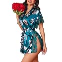 Avidlove Women Lingerie Robe Satin Sleepwear Lace Side Split Silk Robes