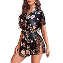 Avidlove Women Lingerie Robe Satin Sleepwear Lace Side Split Silk Robes