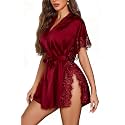 Avidlove Women Lingerie Robe Satin Sleepwear Lace Side Split Silk Robes