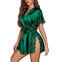 Avidlove Women Lingerie Robe Satin Sleepwear Lace Side Split Silk Robes
