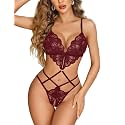 Avidlove Women Lingeries Deep V Teddy Sexy Lace Bodysuit Cut Out Babydoll