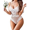 Avidlove Women Sexy Lingerie Sheer Lace Bodysuit V Neck Teddy Lingerie