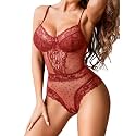 Avidlove Women Sexy Lingerie Sheer Lace Bodysuit V Neck Teddy Lingerie