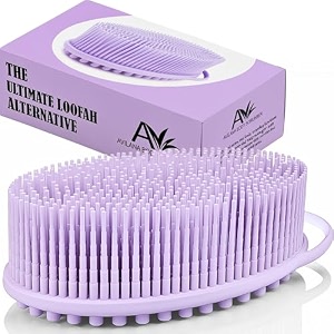 avilana silicone body scrubber with advanced hygiene technology gentle exfoliating body scrubber that39s easy to clean lathers well longer lastingthe ultimate loofah replacement style 1-lavender
