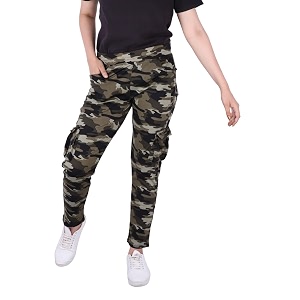 women casual camouflage dry fit six pocket regular gym green trackpant