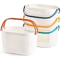AVLA 4 Pack Portable Shower Caddy Basket, Plastic Storage Baskets with Handles, Drainage Toiletry Organizer Bin, Dorm Shower Tote Bag for Bathroom, Kitchen, Closet, Bedroom, College, Gym, Camp