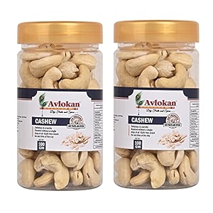 avlokan natural crunchy cashews nuts  high protein no gmo zero trans fat zero cholesterol pack of 2 x 100 g