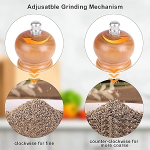 wooden salt amp pepper grinder 8 inch with stainless steel cutter amp adjustable coarseness  refillable manual spice mill  traditional wood pepper grinder for kitchen amp dining