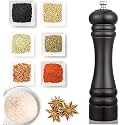 Traditional Wooden Salt &amp; Pepper Shakers with Adjustable Coarseness Refillable Stainless Steel Mechanism for Kitchen Dining Table Set | Best Kitchen Tools, 8inch (Black)