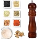 Wooden Salt & Pepper Grinder 8 Inch with Stainless Steel Cutter & Adjustable Coarseness | Refillable Manual Spice Mill | Traditional Wood Pepper Grinder for Kitchen & Dining