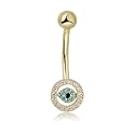 AVORA 10K Yellow Gold Multi-Color Simulated Diamond CZ Evil Eye Belly Button Ring Body Jewelry (14 Gauge)