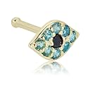 AVORA 14K Yellow Gold Simulated Diamond CZ Evil Eye Nose Ring Body Jewelry (22 Gauge)