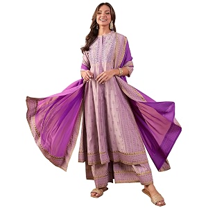 Womens Pure Silk Printed Embroidery Kurta Palazzo
