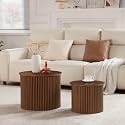 AVZEAR Round Nesting Coffee Table Set of 2, Small Fluted Coffee Table Circle Side Table, Mid Century Modern Wood Nesting Tables Farmhouse End Table Set for Living Room, Bedroom, Small Spaces(Walnut)