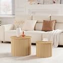 AVZEAR Round Nesting Coffee Table Set of 2, Small Fluted Coffee Table Circle Side Table, Boho Modern Wood Nesting Tables Farmhouse End Table Set for Living Room, Bedroom, Small Spaces(Natural)