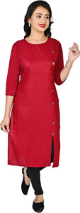 awa kids fashion solid cotton rayon frontslit kurta for women maroon