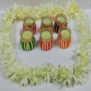 handicraft diyas  navratri and diwali wax tealight candles set  decorative tealight  diya for puja  diwali home decoration light set of 6 multicolor