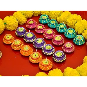 diwali diya  handicraft matki diyas  navratri and diwali wax candles set  tealight for diwalis - dipawalidiya for puja and home decoration light pack of 8 multicolor