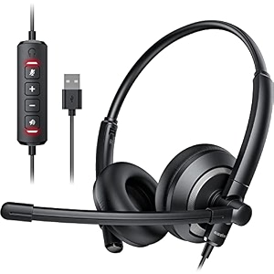 awatrue computer headset with microphone usb headphones for pc - noise cancelling mic wired headphone headsets office head laptop work ear speaker call set stereo control service