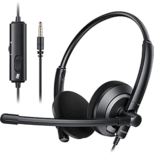 awatrue headset with 35mm jack microphone for computer wired headphones in-line control headphones with mic for boom skype webinars on ear headphone