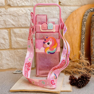 awejoy kids cartoon water bottle for girls  boys leak-proof with adjustable strap 520 ml water bottle