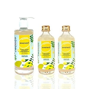 awenest plant based dishwash concentrate combo with 1 dispenser pack and 2 refill pack  540 ml concentrate 1350 ml of regular dishwash liquid  basil and citronella 0 plastic waste  baby safe