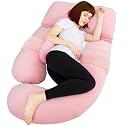 60in Full Body Pillow | Nursing, Maternity and Pregnancy Pillow | Extra Large U Shape Pillows with Detachable Side, Separate Support Pillow and Removable Cover Velvet (Light Pink)