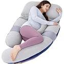60in Full Body Pillow | Nursing, Maternity and Pregnancy Pillow | Extra Large U Shape Pillow with Detachable Side, Separate Support Pillow and Removable Cover (Velvet Blue&amp;Jersey Grey)