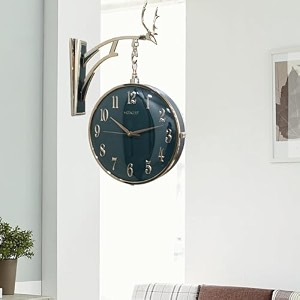vintage retro old fashioned decorative quiet non-ticking sweep second hand quartz analog large numerals desk clock battery operated w4-green