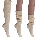 AWS/American Made Slouch Socks Cotton Scrunch Knee High Extra Long and Heavy Socks (1, Ecru)