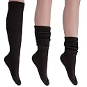 AWS/American Made Slouch Socks Cotton Scrunch Knee High Extra Long and Heavy Socks (2, Brown)
